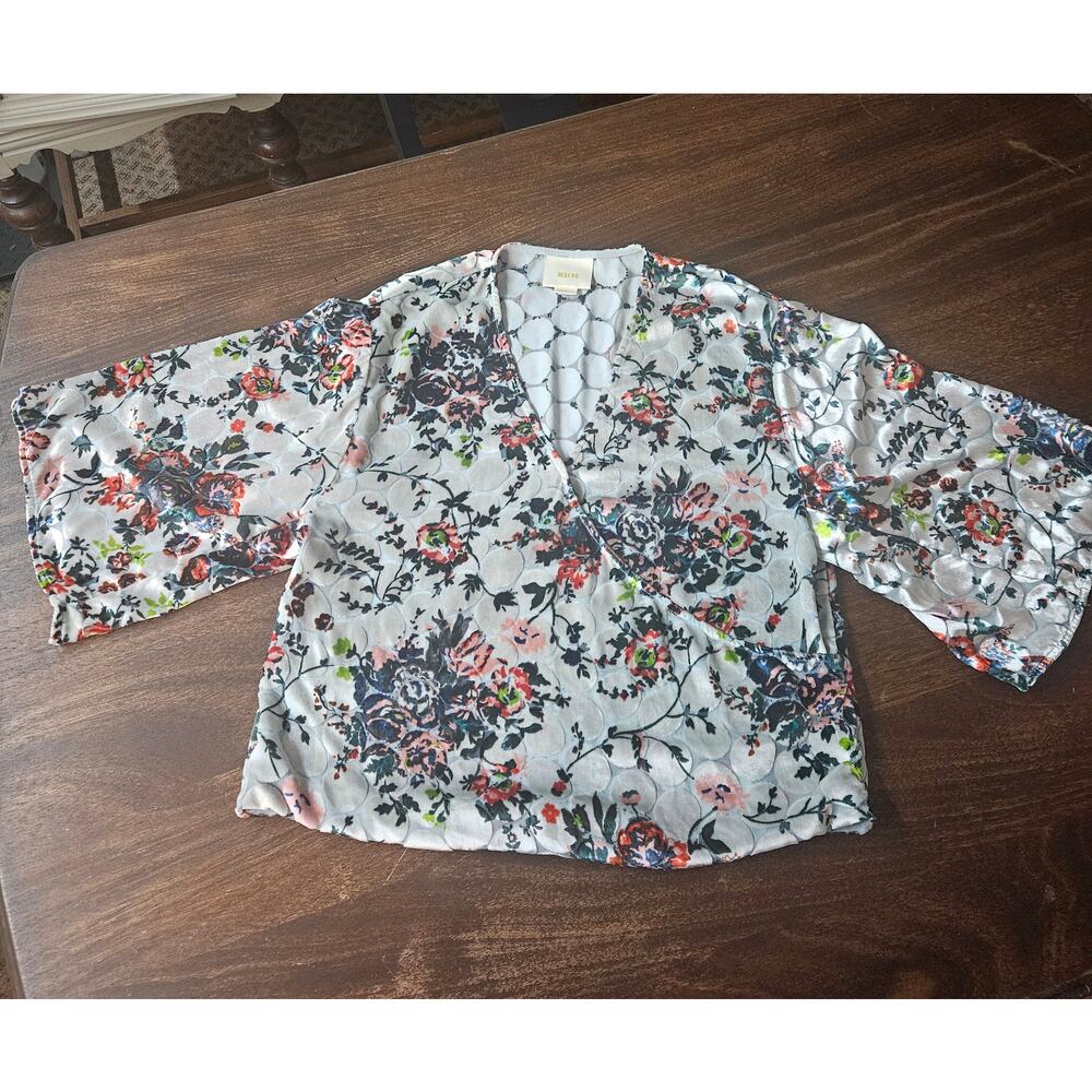 Anthropologie Maeve Umi Floral Velvet Burnout Wrap Top - Size XS